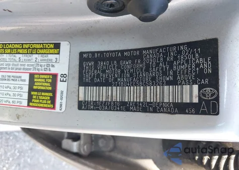 2011 Toyota Corolla Le from USA, damaged, VIN 2T1BU4EE5BC583263